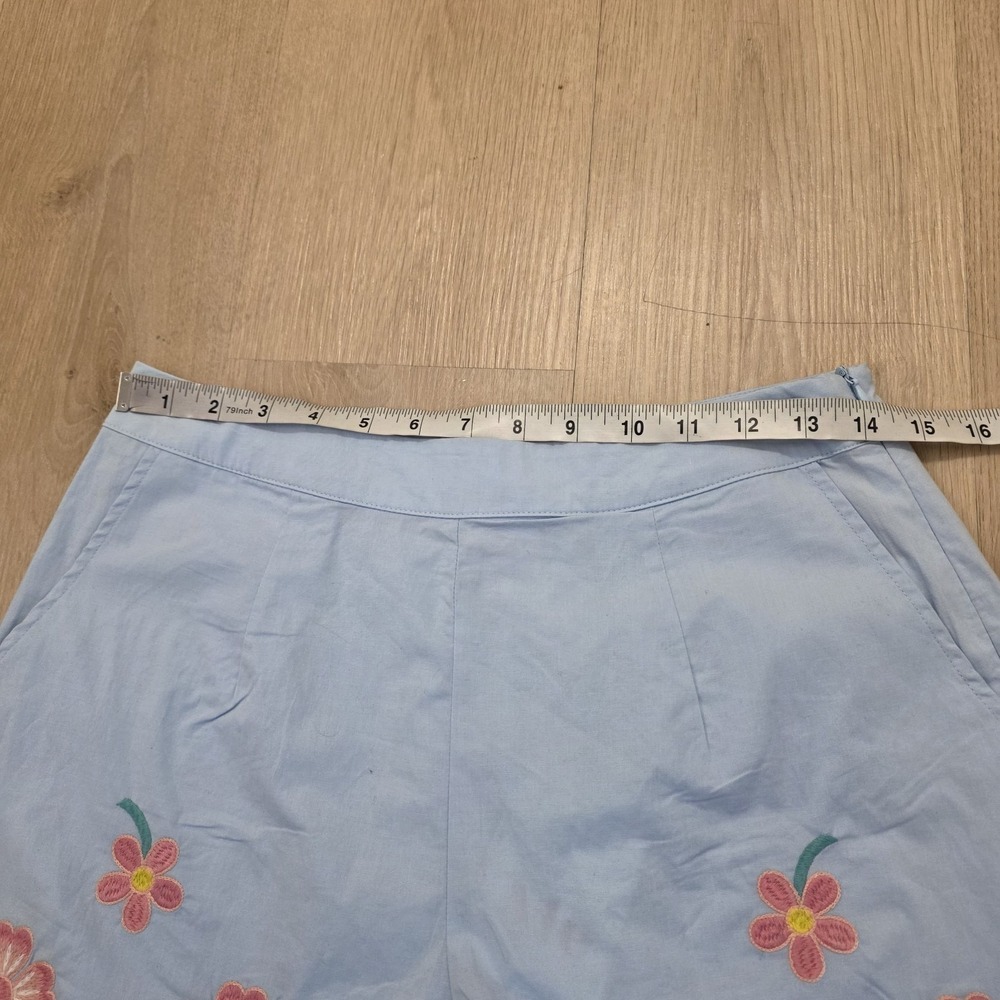 So Me Blue Pink Flower Embroidered Scalloped Summer Crop Top & Shorts Set Size L - Picture 8 of 10